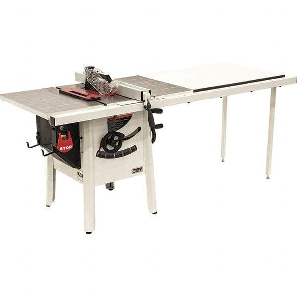 Jet - 10" Blade Diam, 5/8" Arbor Diam, 1 Phase Table Saw - 1-3/4 hp, 27" Wide, 115 Volt, 3-1/8" Cutting Depth - Best Tool & Supply