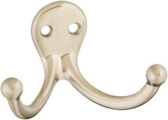 National Mfg. - 2" Wide x 1" High x 0.11" Thick, Double Prong Robe Hook - 1-3/4" Projection, Satin Nickel - Best Tool & Supply