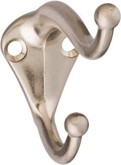 National Mfg. - 1" Wide x 2" High x 0.11" Thick, Double Coat & Hat Hook - 2-3/4" Projection, Satin Nickel - Best Tool & Supply