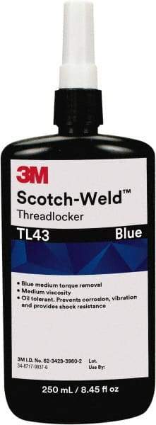 3M - 250 mL, Blue, Medium Strength Liquid Threadlocker - 24 hr Full Cure Time - Best Tool & Supply