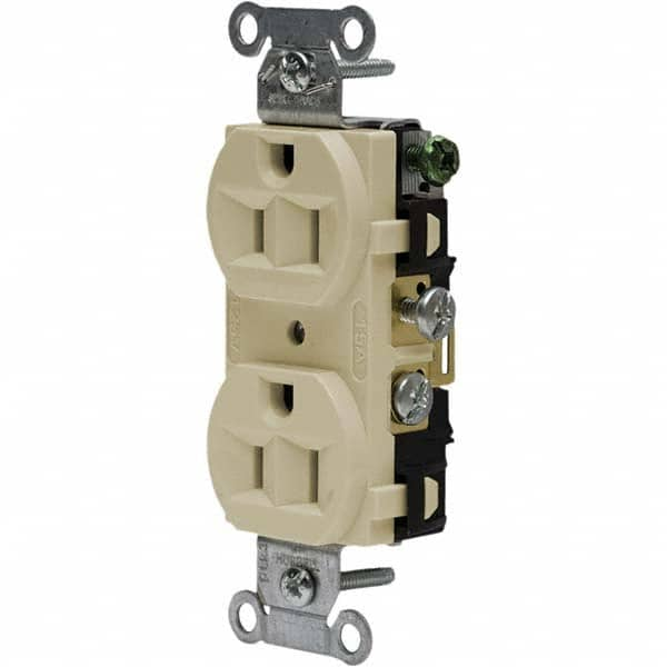 Hubbell Wiring Device-Kellems - 125V 15A NEMA 5-15R Commercial Grade Ivory Straight Blade Duplex Receptacle - Best Tool & Supply