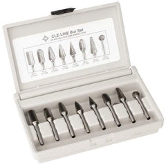 Cle-Line - 8 Piece, 1/4" Shank Burr Set - Solid Carbide, Multiple Head Shapes - Best Tool & Supply