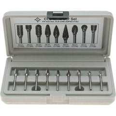 Cle-Line - 9 Piece, 1/8" Shank Burr Set - Solid Carbide, Multiple Head Shapes - Best Tool & Supply