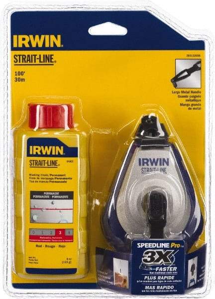 Irwin - 100' Long Reel & Chalk Set - Red, Includes (1) 4 oz Permanent Red Chalk (3.5:1) & (1) SPEEDLINE Pro Chalk Reel - Best Tool & Supply