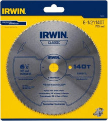 Irwin - 6-1/2" Diam, 5/8" Arbor Hole Diam, 140 Tooth Wet & Dry Cut Saw Blade - High Carbon Steel, Smooth Action, Standard Round Arbor - Best Tool & Supply