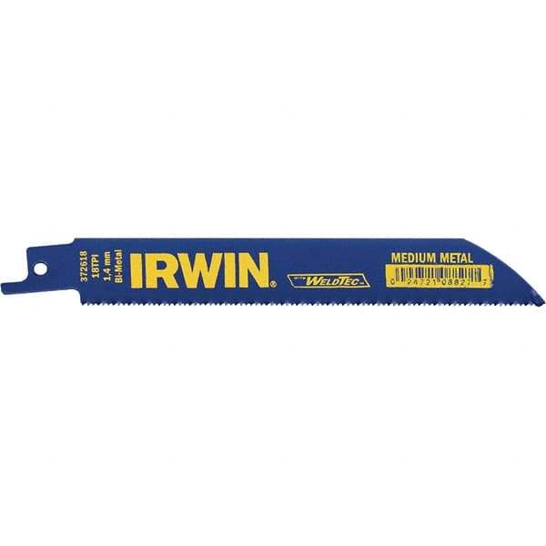 Irwin Blades - 6" Long, Bi-Metal Reciprocating Saw Blade - Straight Profile, 18 TPI, Toothed Edge, Tang Shank - Best Tool & Supply