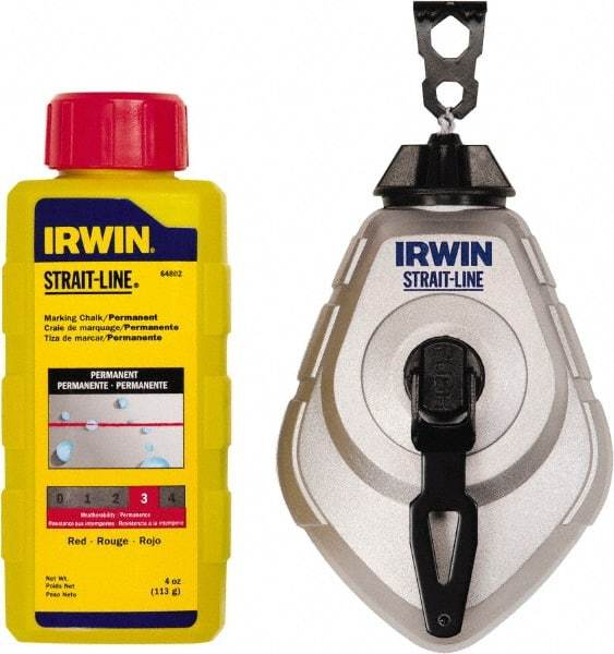 Irwin - 100' Long Reel & Chalk Set - Red, Includes (1) 4 oz Permanent Red Chalk (6:1) & (1) MACH6 Chalk Reel - Best Tool & Supply