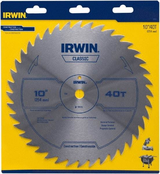 Irwin Blades - 10" Diam, 5/8" Arbor Hole Diam, 40 Tooth Wet & Dry Cut Saw Blade - High Carbon Steel, Smooth Action, Standard Round Arbor - Best Tool & Supply