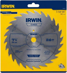 Irwin Blades - 7-1/4" Diam, 5/8" Arbor Hole Diam, 26 Tooth Wet & Dry Cut Saw Blade - High Carbon Steel, Smooth Action, Diamond Arbor - Best Tool & Supply