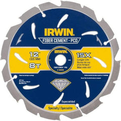 Irwin Blades - 12" Diam, 1" Arbor Hole Diam, 8 Tooth Wet & Dry Cut Saw Blade - Diamond-Tipped, Smooth Action, Standard Round Arbor - Best Tool & Supply