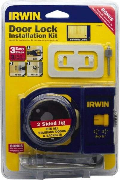 Irwin Blades - 7 Piece, 2-3/8" to 2-3/4" Saw Diam, Door-Lock Installation Hole Saw Kit - Carbon Steel, Includes 2 Hole Saws - Best Tool & Supply