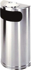 Rubbermaid - 9 Gal Silver Half-Round Decorative Waste Receptacle With Top - Steel, 32" High x 18" Wide - Best Tool & Supply