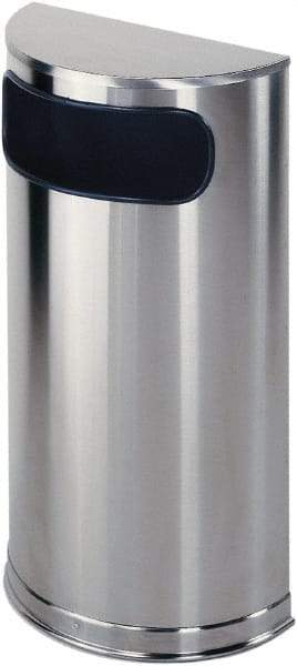 Rubbermaid - 9 Gal Silver Half-Round Decorative Waste Receptacle With Top - Steel, 32" High x 18" Wide - Best Tool & Supply