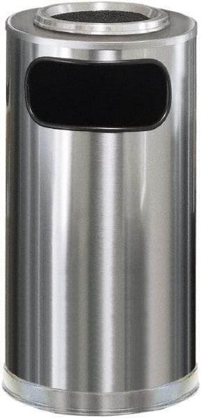 Rubbermaid - 12 Gal Silver Round Decorative Waste Receptacle With Top - Steel, 28" High - Best Tool & Supply