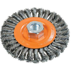 WALTER Surface Technologies - 4-1/2" OD, 5/8-11 Arbor Hole, Knotted Steel Wheel Brush - 3/8" Face Width, 0.02" Filament Diam, 15,000 RPM - Best Tool & Supply