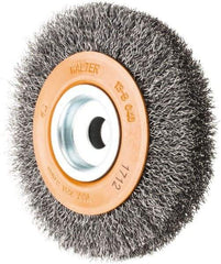 WALTER Surface Technologies - 4" OD, 1/2" Arbor Hole, Crimped Steel Wheel Brush - 3/4" Face Width, 0.0118" Filament Diam, 6,000 RPM - Best Tool & Supply