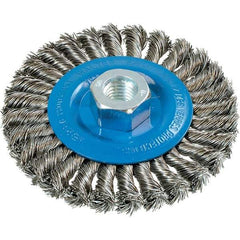 WALTER Surface Technologies - 4-1/2" OD, 5/8-11 Arbor Hole, Knotted Stainless Steel Wheel Brush - 3/8" Face Width, 0.02" Filament Diam, 15,000 RPM - Best Tool & Supply