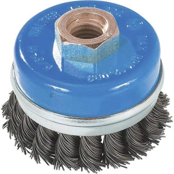 WALTER Surface Technologies - 3" Diam, M14x2.00 Threaded Arbor, Stainless Steel Fill Cup Brush - 0.02 Wire Diam, 12,000 Max RPM - Best Tool & Supply