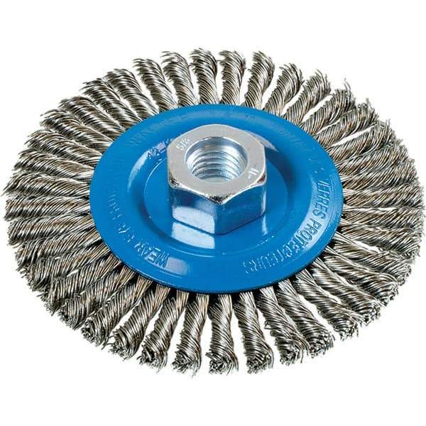 WALTER Surface Technologies - 4-1/2" OD, 5/8-11 Arbor Hole, Stringer Bead Stainless Steel Wheel Brush - 3/16" Face Width, 0.02" Filament Diam, 15,000 RPM - Best Tool & Supply