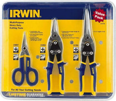 Irwin - 3 Piece Aviation Snip Set - Left, Right, Straight, 7, 10, 11-3/4" OAL, 1-5/16, 2, 3-1/8" LOC - Best Tool & Supply