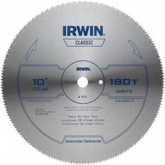 Irwin - 10" Diam, 5/8" Arbor Hole Diam, 180 Tooth Wet & Dry Cut Saw Blade - High Carbon Steel, Smooth Action, Standard Round Arbor - Best Tool & Supply