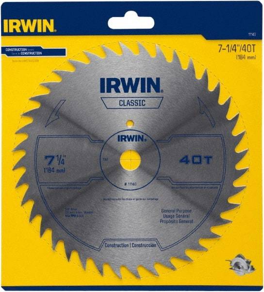 Irwin Blades - 7-1/4" Diam, 5/8" Arbor Hole Diam, 40 Tooth Wet & Dry Cut Saw Blade - High Carbon Steel, Smooth Action, Diamond Arbor - Best Tool & Supply