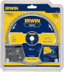 Irwin Blades - 8" Diam, 5/8" Arbor Hole Diam, 50 Tooth Wet & Dry Cut Saw Blade - Carbide-Tipped, Smooth Action, Standard Round Arbor - Best Tool & Supply