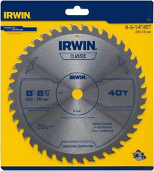 Irwin Blades - 8-1/4" Diam, 5/8" Arbor Hole Diam, 40 Tooth Wet & Dry Cut Saw Blade - Carbide-Tipped, Smooth Action, Diamond Arbor - Best Tool & Supply