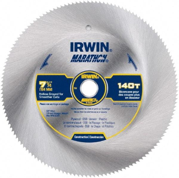 Irwin Blades - 7-1/4" Diam, 5/8" Arbor Hole Diam, 150 Tooth Wet & Dry Cut Saw Blade - High Carbon Steel, Smooth Action, Standard Round Arbor - Best Tool & Supply