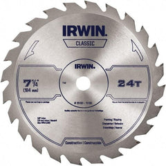 Irwin Blades - 7-1/4" Diam, 5/8" Arbor Hole Diam, 24 Tooth Wet & Dry Cut Saw Blade - Carbide-Tipped, Smooth Action, Diamond Arbor - Best Tool & Supply