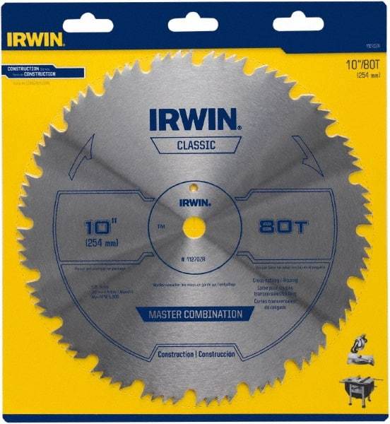 Irwin Blades - 10" Diam, 5/8" Arbor Hole Diam, 80 Tooth Wet & Dry Cut Saw Blade - High Carbon Steel, Smooth Action, Standard Round Arbor - Best Tool & Supply