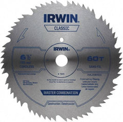 Irwin - 6-1/2" Diam, 5/8" Arbor Hole Diam, 60 Tooth Wet & Dry Cut Saw Blade - High Carbon Steel, Smooth Action, Standard Round Arbor - Best Tool & Supply