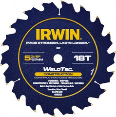 Irwin Blades - 5-3/8" Diam, 10mm Arbor Hole Diam, 18 Tooth Wet & Dry Cut Saw Blade - Carbide-Tipped, Straight Action, Standard Round Arbor - Best Tool & Supply