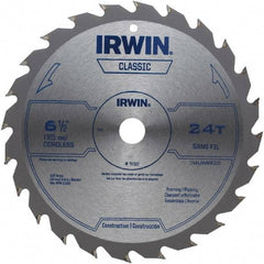 Irwin - 6-1/2" Diam, 5/8" Arbor Hole Diam, 24 Tooth Wet & Dry Cut Saw Blade - Carbide-Tipped, Smooth Action, Diamond Arbor - Best Tool & Supply