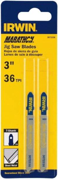 Irwin Blades - 3" Long x 0.039" Thick x 0.295" Wide, 36 Teeth per Inch, Bi-Metal Jig Saw Blade - Toothed Edge, T-Shank, Mill Tooth Set - Best Tool & Supply