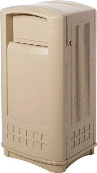 Rubbermaid - 35 Gal Beige Rectangle Decorative Waste Receptacle With Top - 1,044mm High x 543.56mm Long x 515.62mm Wide - Best Tool & Supply