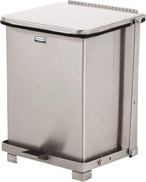 Rubbermaid - 7 Gal Square Unlabeled Trash Can - 17" High x 12" Long x 12" Wide, Stainless Steel - Best Tool & Supply