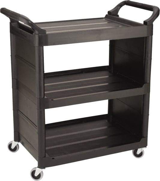 Rubbermaid - 150 Lb Capacity, 18-5/16" Wide x 34" Long x 36-5/8" High Standard Utility Cart - 3 Shelf, Plastic, Swivel Casters - Best Tool & Supply