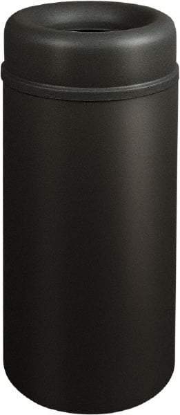 Rubbermaid - 15 Gal Black Round Decorative Waste Receptacle With Top - Steel, 30" High - Best Tool & Supply