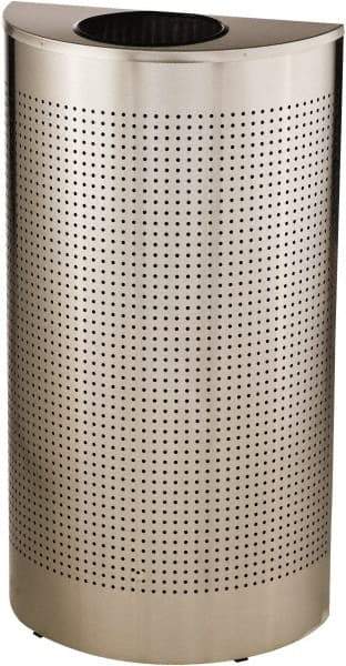 Rubbermaid - 12 Gal Silver Half-Round Decorative Waste Receptacle With Top - Stainless Steel, 32" High x 18" Wide - Best Tool & Supply