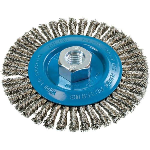 WALTER Surface Technologies - 5" OD, 5/8-11 Arbor Hole, Stringer Bead Stainless Steel Wheel Brush - 1/4" Face Width, 0.02" Filament Diam, 15,000 RPM - Best Tool & Supply