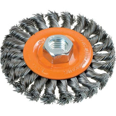 WALTER Surface Technologies - 4" OD, 5/8-11 Arbor Hole, Knotted Steel Wheel Brush - 3/8" Face Width, 0.02" Filament Diam, 20,000 RPM - Best Tool & Supply