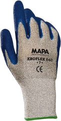 Cut, Puncture & Abrasive-Resistant Gloves: Size XL, ANSI Cut A4, ANSI Puncture 3, Latex, Dyneema Blue & Gray, 26 cm OAL, Palm Coated, HDPE Lined, ANSI Abrasion 4