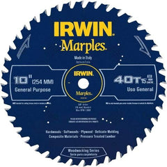 Irwin Blades - 10" Diam, 5/8" Arbor Hole Diam, 40 Tooth Wet & Dry Cut Saw Blade - Carbide-Tipped, Finishing Action, Standard Round Arbor - Best Tool & Supply