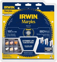 Irwin Blades - 12" Diam, 1" Arbor Hole Diam, 80 Tooth Wet & Dry Cut Saw Blade - Carbide-Tipped, Finishing Action, Standard Round Arbor - Best Tool & Supply