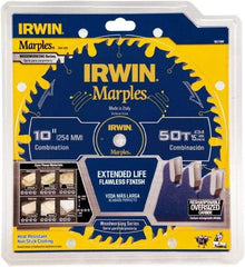 Irwin Blades - 10" Diam, 5/8" Arbor Hole Diam, 50 Tooth Wet & Dry Cut Saw Blade - Carbide-Tipped, Finishing Action, Standard Round Arbor - Best Tool & Supply