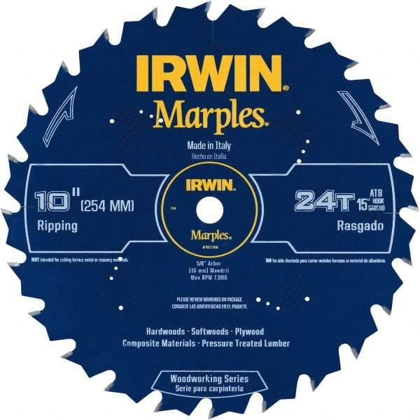 Irwin Blades - 10" Diam, 5/8" Arbor Hole Diam, 24 Tooth Wet & Dry Cut Saw Blade - Carbide-Tipped, Finishing Action, Standard Round Arbor - Best Tool & Supply