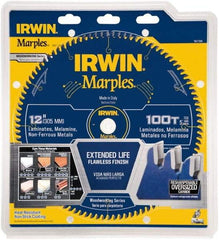 Irwin - 12" Diam, 1" Arbor Hole Diam, 100 Tooth Wet & Dry Cut Saw Blade - Carbide-Tipped, Finishing Action, Standard Round Arbor - Best Tool & Supply