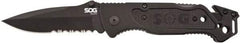 SOG Specialty Knives - 3-13/32" Blade, 8.2" OAL, Partially Serrated Clip Point Folding Knife - 4.8" Closed Length, Plastic, 1 Blade, 1 Edge - Best Tool & Supply