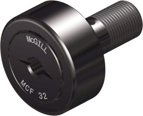 McGill - 40mm Roller Diam x 20mm Width, 18mm Stud Diam x 37mm Length, Crowned Stud Cam Follower - Steel, 19mm Thread Length, M18x1.5 Thread, 58mm OAL, 4,366 Lb Dynamic Cap, 7,239 Lb Static Cap - Best Tool & Supply